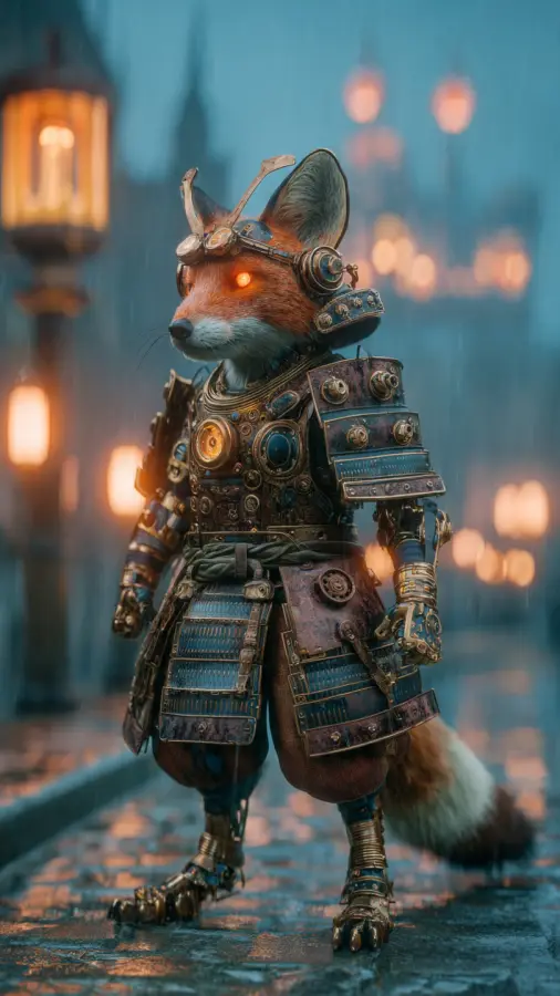 Steampunk Fox Guardian 4K wallpaper for desktop and mobile - Pixbee