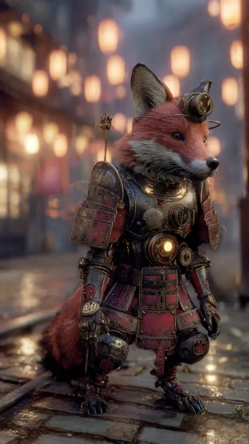 Steampunk Fox Warrior 4K wallpaper for desktop and mobile - Pixbee