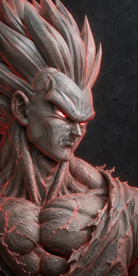 Stone Statue Vegeta Glowing Red Veins 4K wallpaper for desktop and mobile - Pixbee