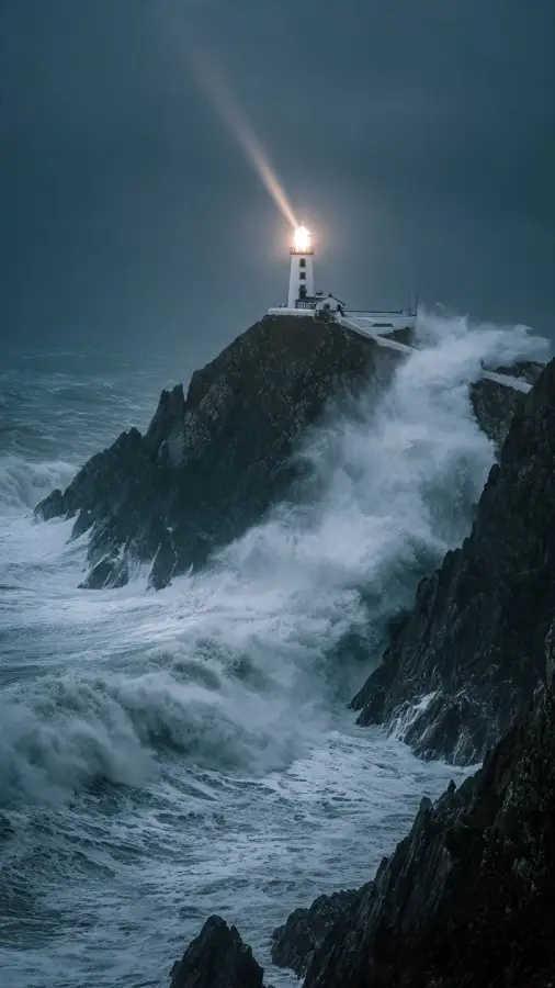 Stormy Ocean Lighthouse In Darkness 4K wallpaper for desktop and mobile - Pixbee