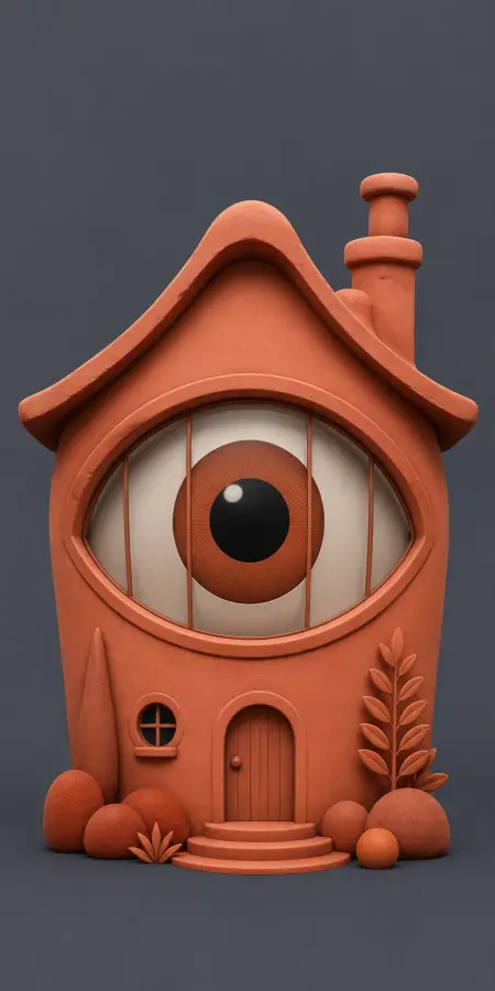 Surreal Clay House Massive Human Eye Window 4K wallpaper for desktop and mobile - Pixbee