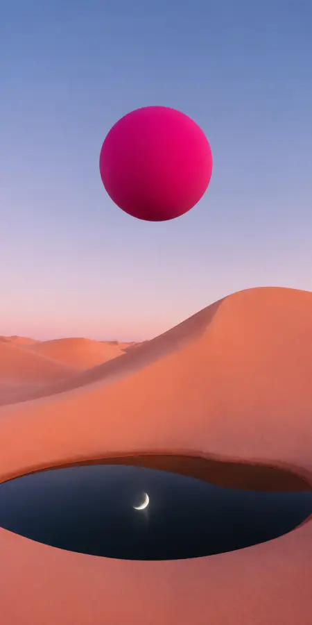 Surreal Desert Landscape Floating Pink Sphere 4K wallpaper for desktop and mobile - Pixbee