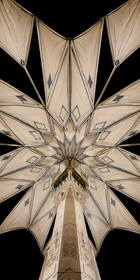 Symmetric Umbrella Structure Night Mosque Courtyard — islamic wallpaper phone wallpaper