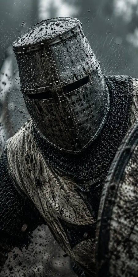 Templar Knight Great Helmet Rain Close Up — ue5 phone wallpaper