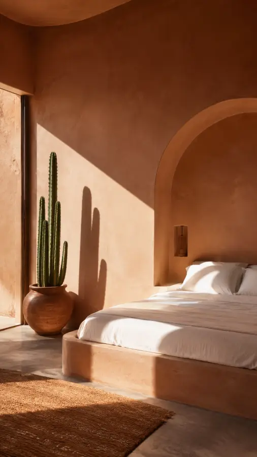 Terracotta Desert Style Adobe Arch Bedroom 4K wallpaper for desktop and mobile - Pixbee