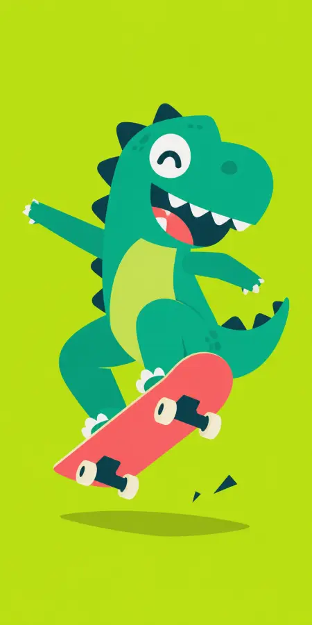 Tiny dino, giant vibes 🦖🛹✨ 4K wallpaper for desktop and mobile - Pixbee