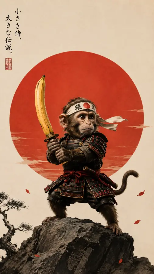 “Tiny Samurai. Legendary Banana Warrior. 🍌⚔️” 4K wallpaper for desktop and mobile - Pixbee
