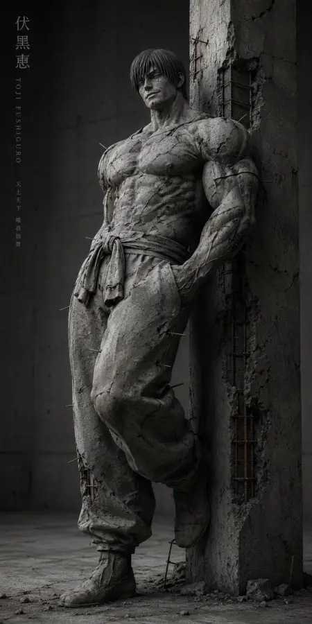 Toji Fushiguro Concrete Statue Leaning Pillar — ue5 phone wallpaper