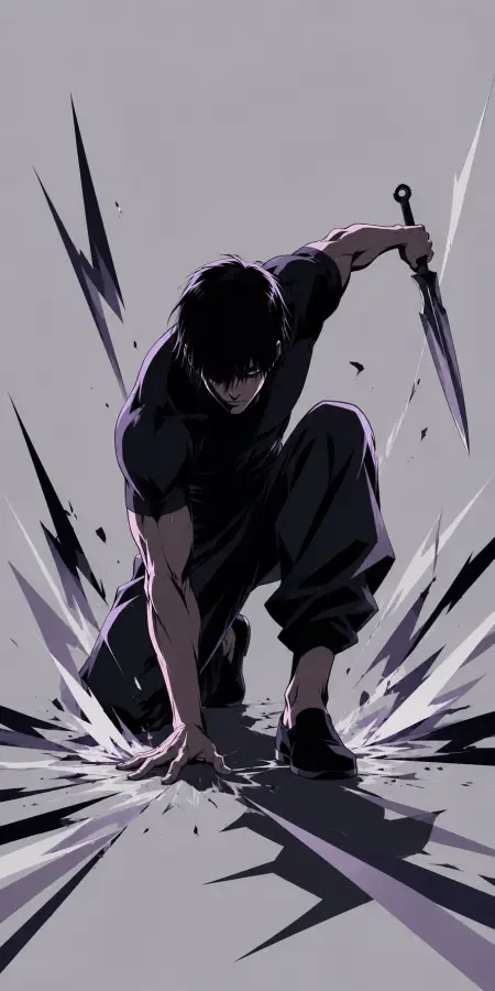 Toji Fushiguro Ground Landing Kunai Action Pose 4K wallpaper for desktop and mobile - Pixbee