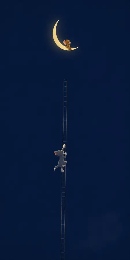 Tom Cat Climbing Ladder To Moon For Jerry Mouse 4K wallpaper for desktop and mobile - Pixbee