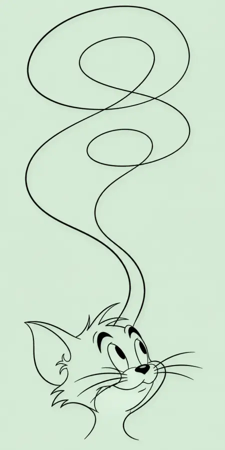 Tom Cat Minimalist Outline Face Swirling Tail Design 4K wallpaper for desktop and mobile - Pixbee