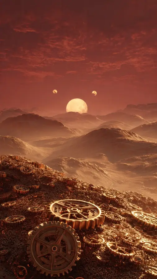 Twin Suns Clockwork Horizon 4K wallpaper for desktop and mobile - Pixbee