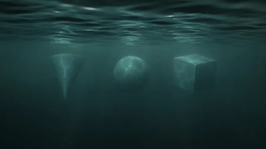 Underwater View of Submerged Geometric Shapes Cone Sphere and Cube 4K wallpaper for desktop and mobile - Pixbee