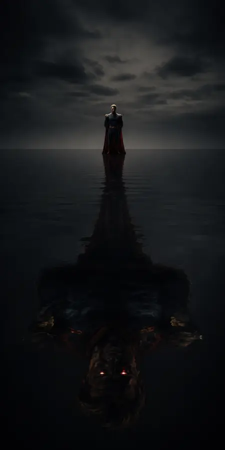 Villain Standing Above Water Surreal Reflection Portrait 4K wallpaper for desktop and mobile - Pixbee