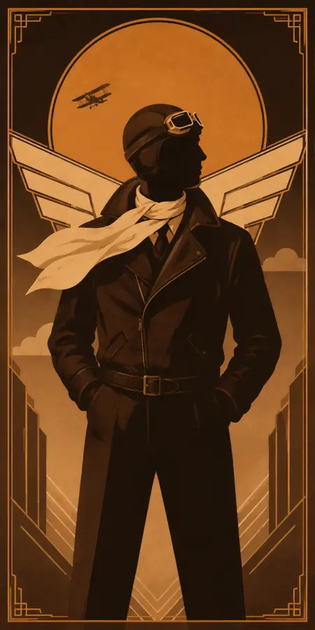 Vintage Aviator Pilot Silhouette Art Deco Poster 4K wallpaper for desktop and mobile - Pixbee