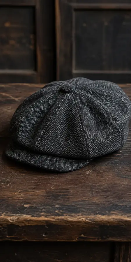 Vintage Tweed Newsboy Cap On Dark Table 4K wallpaper for desktop and mobile - Pixbee