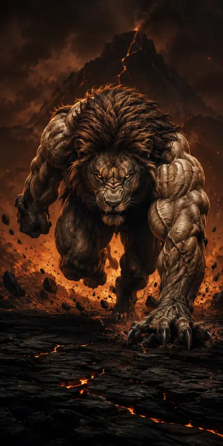 Volcanic Lion — Hellfire Juggernaut 4K wallpaper for desktop and mobile - Pixbee