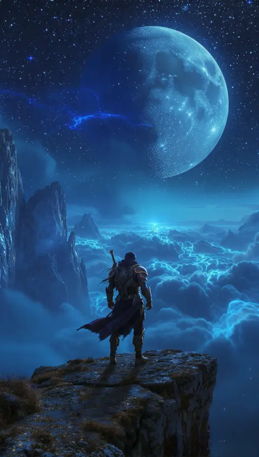 Warrior Beneath Celestial Glow 4K wallpaper for desktop and mobile - Pixbee