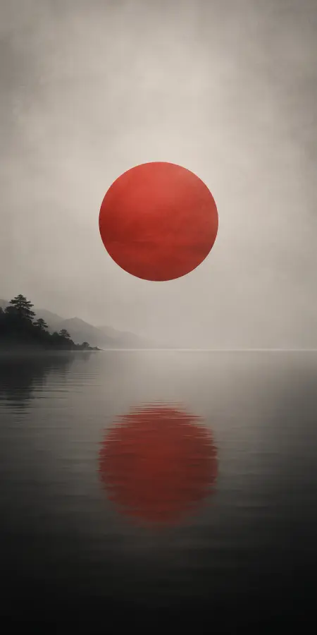 “Where the Crimson Sun Meets Stillness.” 4K wallpaper for desktop and mobile - Pixbee