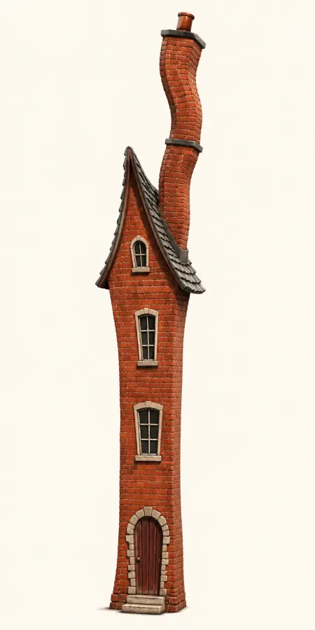 Whimsical Crooked Red Brick Tower House Illustration 4K wallpaper for desktop and mobile - Pixbee