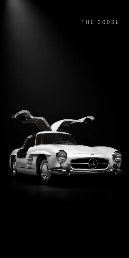 White Classic Luxury Gullwing Car In Spotlight 4K wallpaper for desktop and mobile - Pixbee