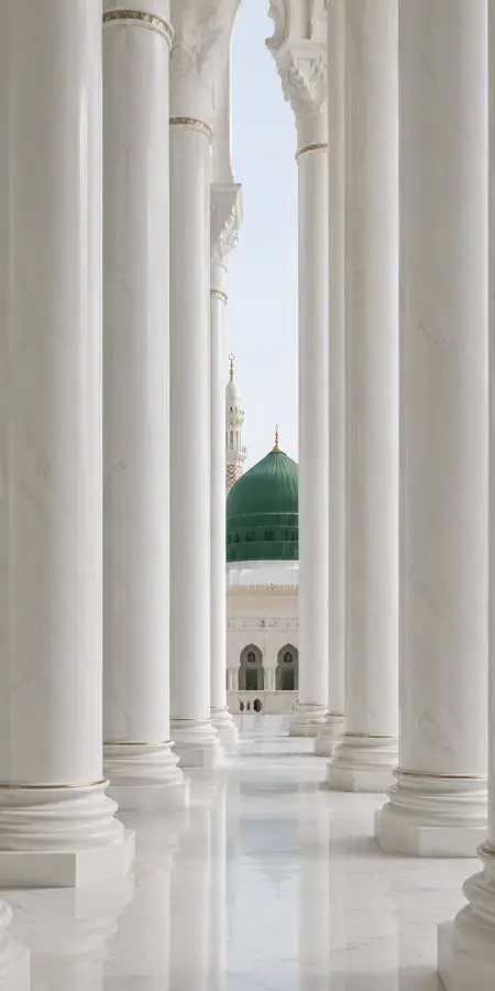 White Marble Pillars Framing Green Dome — islamic wallpaper phone wallpaper