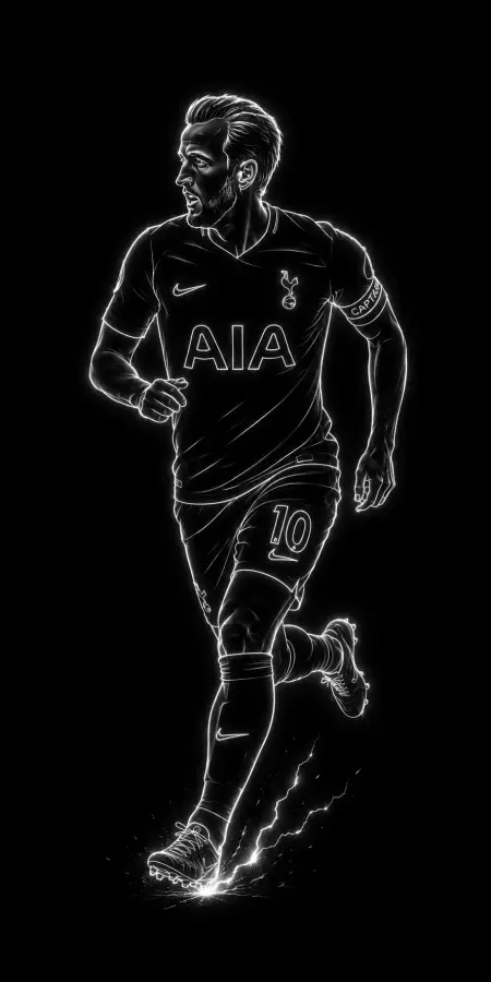 White Neon Outline Harry Kane Running Portrait 4K wallpaper for desktop and mobile - Pixbee