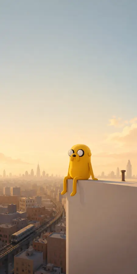Yellow Cartoon Dog Sitting On Building Edge 4K wallpaper for desktop and mobile - Pixbee
