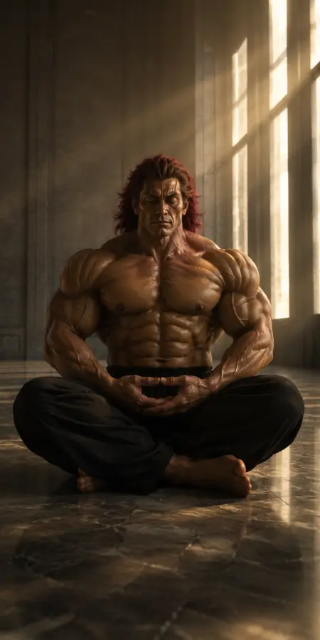 Yujiro Hanma Meditating On Floor With Sunlight 4K wallpaper for desktop and mobile - Pixbee