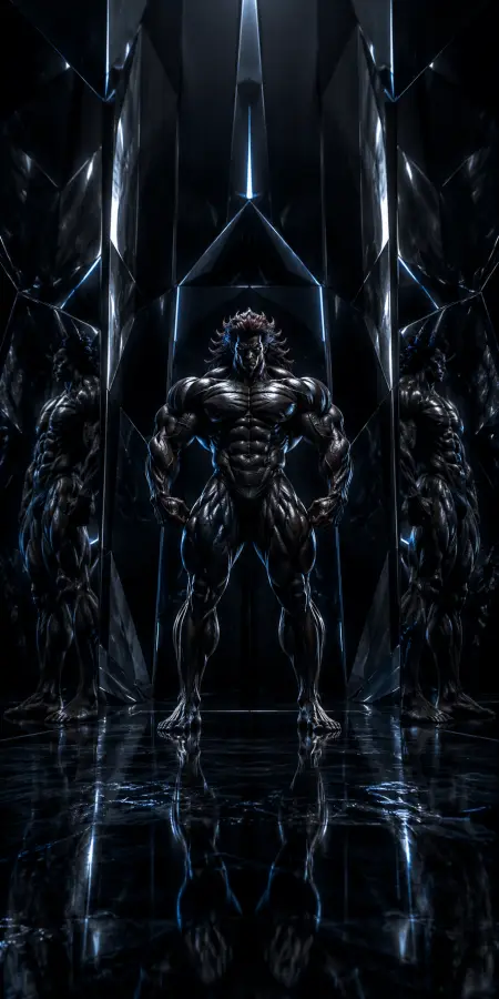 Yujiro Hanma Posing Between Futuristic Mirrors 4K wallpaper for desktop and mobile - Pixbee