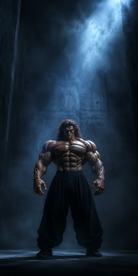 Yujiro Hanma Standing Under Dark Blue Spotlight 4K wallpaper for desktop and mobile - Pixbee