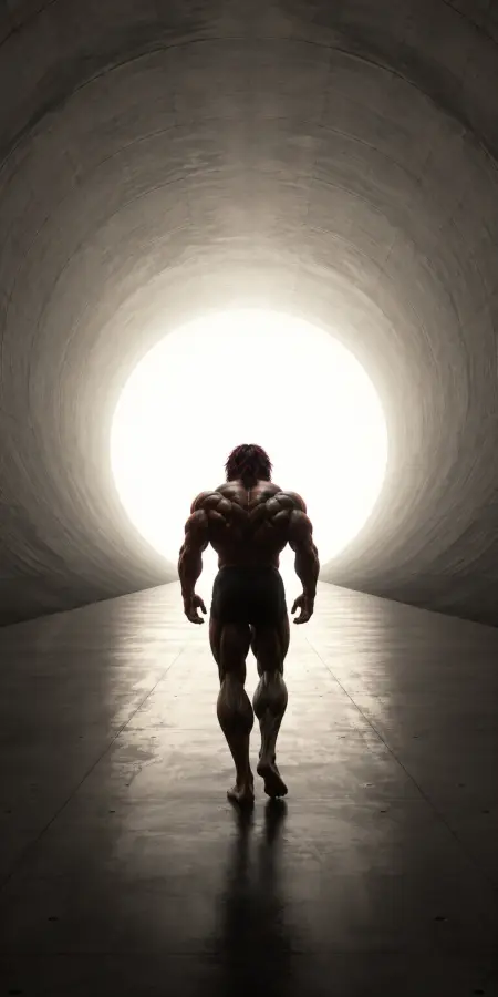 Yujiro Hanma Walking Toward Bright Tunnel Light 4K wallpaper for desktop and mobile - Pixbee